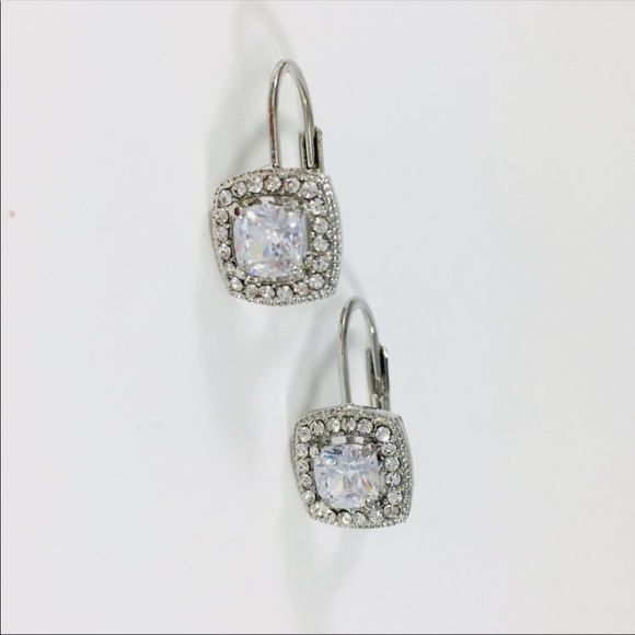 Jewelry - Cushion Cut Lever‎ back Cz Hoop Earrings